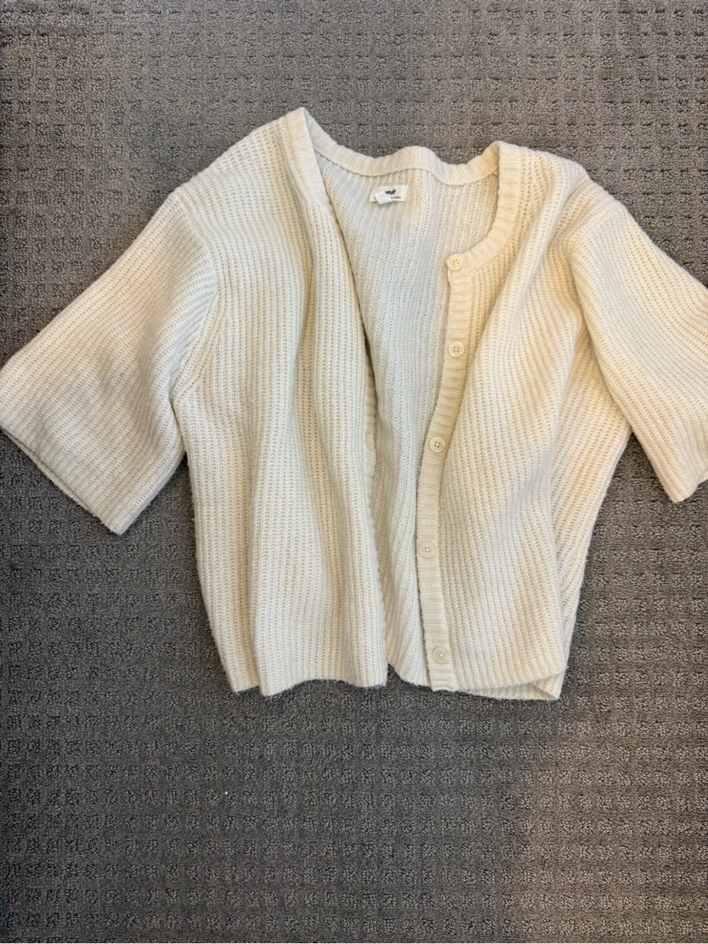 aerie Cream Short-Sleeve Button-Up Knit Cardigan